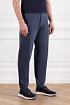Brunello Cucinelli Blue cotton jogger pants with raised stitching and drawstring waist - 93% cotton, 7% polyamide. Color: blue. drawstring. two side pockets, two back pockets. Country of manufacture: Italy. Care: specialized cleaning - photo 3