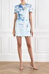Zimmermann Льняное мини-платье Crush Scalloped в синем цветочном стиле - принт в виде фактурных кристаллов. 100% лен. молнией. Страна производитель: Австралия. Уход: специализированная чистка - фото 1