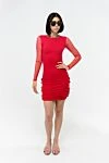 Moeva Fitted mini dress with translucent sleeves and draping pink - branded buckles on the skirt. 80% polyamide, 20% elastane. Country of manufacture: Italy. Care: specialized cleaning - photo 9