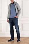 Поло кольору блідо-блакитного оніксу на блискавці з контрастним коміромз бавовни Zilli - контрастний комір, логотип бренду. 100% бавовна. блискавка. Країна виробник: Італія. Догляд: спеціалізоване чищення - фото 2