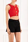 Balmain Укороченный трикотажный топ с пуговицами красного цвета - фирменные пуговицы. 84% вискоза, 16% полиэстер. Страна производитель: Франция. Уход: специализированная чистка - фото 3