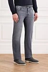 Jacob Cohen Men's Grey Stretch Cotton Distressed Jeans - brand logo. . 92% cotton, 8% elastane. button, zipper. five pockets. Country of manufacture: Italy. Care: specialized cleaning - photo 3