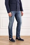 Jacob Cohen Men's distressed blue tapered jeans made of elastic cotton - brand logo. . 92% cotton, 8% elastane. button, zipper. five pockets. Country of manufacture: Italy. Care: specialized cleaning - photo 3