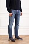 Jacob Cohen Men's jeans with scuffs and holes, blue, tapered - brand logo. . 95% cotton, 5% polyester. Fastener: button, zipper. five pockets. Country of manufacture: Italy. Care: specialized cleaning - photo 3