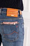 Jacob Cohen Men's jeans with scuffs and holes, blue, tapered - brand logo. . 95% cotton, 5% polyester. Fastener: button, zipper. five pockets. Country of manufacture: Italy. Care: specialized cleaning - photo 5