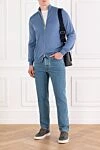 Men's Blue Textured Straight Fit Cotton Jeans Jacob Cohen - brand logo. . 100% cotton. Fastener: button, zipper. five pockets. Country of manufacture: Italy. Care: specialized cleaning - photo 2