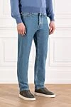 Jacob Cohen Men's Blue Textured Straight Fit Cotton Jeans - brand logo. . 100% cotton. Fastener: button, zipper. five pockets. Country of manufacture: Italy. Care: specialized cleaning - photo 3