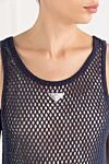 Prada Blue thin cotton mesh dress - brand logo. 100% cotton. Country of manufacture: Italy. Care: specialized cleaning - photo 5