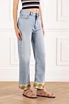 Valentino Джинсовые брюки из хлопка с жаккардовыми манжетами голубые женские - жаккардовые манжеты. 100% хлопок. молния и фирменная пуговица. 5 карманов. Страна производитель: Италия. Уход: специализированная чистка - фото 3