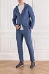 Blue Men's Cotton Cashmere Hooded Tracksuit Svevo - Additional: hood. 85% cotton, 15% cashmere. Fastener: zipper. two side pockets. Country of manufacture: Italy. Care: specialized cleaning - photo 2