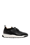 Santoni Men's black sneakers made of genuine leather on a gray sole - Decoration: orange stitch details. 100% calfskin. ribbed rubber sole. lace-up. Country of manufacture: Italy. Care: specialized cleaning - photo 1