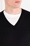 Corneliani Black wool jumper with a V-neck for men - brand logo. 100% wool. Country of manufacture: Italy. Care: specialized cleaning - photo 5