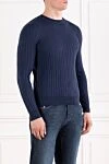 Corneliani Мужской джемпер с рельефной вязкой из шерсти синий с круглым вырезом - рельефная вязка. 100% шерсть. Страна производитель: Италия. Уход: специализированная чистка - фото 3