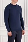 Corneliani Чоловічий джемпер з фактурною плетеною в'язкою із вовни синій - плетена в'язка. 100% шерсть. Країна виробник: Італія. Догляд: спеціалізоване чищення - фото 3