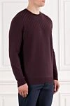 Corneliani Чоловічий джемпер з фактурною плетеною в'язкою з вовни бордовий - плетена в'язка. 100% шерсть. Країна виробник: Італія. Догляд: спеціалізоване чищення - фото 3