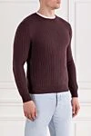 Corneliani Burgundy wool jumper with textured knit - 100% wool. Color: burgundy. Country of manufacture: Italy. Care: specialized cleaning - photo 3