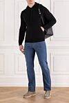 Черное шерстяное худи мужское в рельефную полоску Corneliani - рельефная полоска. 100% шерсть. кулиска, молния. Страна производитель: Италия. Уход: специализированная чистка - фото 2