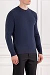Corneliani Синій чоловічий джемпер із вовни та кашеміру з круглим вирізом - 93% вовна, 7% кашемір. Країна виробник: Італія. Догляд: спеціалізоване чищення - фото 3
