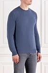 Corneliani Голубой мужской джемпер из шерсти и кашемира с круглым вырезом - 90% шерсть, 10% кашемир. Страна производитель: Италия. Уход: специализированная чистка - фото 3
