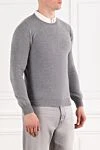 Corneliani Серый мужской джемпер из шерсти и кашемира с круглым вырезом - 90% шерсть, 10% кашемир. Страна производитель: Италия. Уход: специализированная чистка - фото 3