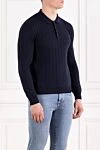 Corneliani Поло из шерсти с длинным рукавом синее с рельефной вязкой - рельефный узор полоска. 100% шерсть. пуговицы. Страна производитель: Италия. Уход: специализированная чистка - фото 3