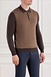 Corneliani Поло с длинным рукавом из шерсти коричневое с контрастными рукавами и воротником - Контрастные рукава и воротник. 100% шерсть. молния. Страна производитель: Италия. Уход: специализированная чистка - фото 3