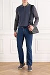 Blue jacquard wool polo shirt with zip and grey sleeves Corneliani - 100% wool. Fastener: zipper. Country of manufacture: Italy. Care: specialized cleaning - photo 2