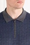 Corneliani Blue jacquard wool polo shirt with zip and grey sleeves - 100% wool. Fastener: zipper. Country of manufacture: Italy. Care: specialized cleaning - photo 5