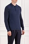 Corneliani Wool Polo Blue with Textured Weave - textured fabric. 100% wool. Color: blue. Fastener: zipper. Country of manufacture: Italy. Care: specialized cleaning - photo 3