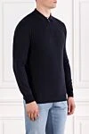 Corneliani Knitted blue polo with long sleeves made of wool - 100% wool. Fastener: zipper. Country of manufacture: Italy. Care: specialized cleaning - photo 3