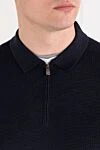 Corneliani Knitted blue polo with long sleeves made of wool - 100% wool. Fastener: zipper. Country of manufacture: Italy. Care: specialized cleaning - photo 5