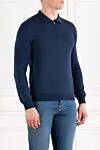 Corneliani Blue Wool Polo Shirt Long Sleeve Mens - 100% wool. Fastener: zipper. Country of manufacture: Italy. Care: specialized cleaning - photo 3