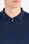 Corneliani Blue Wool Polo Shirt Long Sleeve Mens - 100% wool. Fastener: zipper. Country of manufacture: Italy. Care: specialized cleaning - photo 5