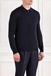 Corneliani Wool Polo Shirt with Zip in Dark Blue - 100% wool. Color: blue. Fastener: zipper. Country of manufacture: Italy. Care: specialized cleaning - photo 3