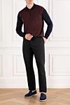 Шерстяное поло с длинным рукавом синее с красным Corneliani - узор ромбы. 100% шерсть. молния. Страна производитель: Италия. Уход: специализированная чистка - фото 2