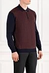 Corneliani Шерстяное поло с длинным рукавом синее с красным - узор ромбы. 100% шерсть. молния. Страна производитель: Италия. Уход: специализированная чистка - фото 3