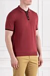 Corneliani Men's Polo Shirt Burgundy with Contrast Placket - 55% silk, 45% cotton. buttons. Country of manufacture: Italy. Care: specialized cleaning - photo 3