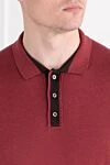 Corneliani Men's Polo Shirt Burgundy with Contrast Placket - 55% silk, 45% cotton. buttons. Country of manufacture: Italy. Care: specialized cleaning - photo 5