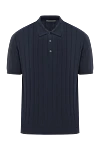 Corneliani Polo shirt in textured stripes made of soft cotton in dark blue - textured strip. 100% cotton. Color: blue. Fastener: buttons. Country of manufacture: Italy. Care: specialized cleaning - photo 1