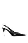 Saint Laurent Туфли-лодочки Babylone Breteuil из гладкой кожи черные - круглая металлическая пластина с гравировкой Сен-Лоран на стельке. 100% натуральная кожа. кожаная подошва. шнуровка. Высота каблука: 9 СМ. Страна производитель: Франция. Уход: специализированная чистка - фото 1