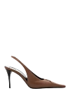 Saint Laurent Туфли-лодочки Babylone Breteuil из гладкой кожи коричневые - круглая металлическая пластина с гравировкой Сен-Лоран на стельке. 100% натуральная кожа. кожаная подошва. шнуровка. Высота каблука: 9 СМ. Страна производитель: Франция. Уход: специализированная чистка - фото 1