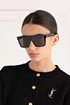 Солнцезащитные очки женские SL 607 черные с логотипом Saint Laurent - логотип на дужкее. 100% пластик. черный. Страна производитель: Франция. Уход: специализированная чистка - фото 2