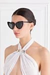 Cолнцезащитные очки Loulou черные женские Saint Laurent - логотип . ацетат . черный. Страна производитель: Франция. Уход: специализированная чистка - фото 2