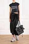 Женская дизайнерская укороченная футболка в выцветшем черном цвете Balenciaga - напечатан рисунок модного дизайнера. 100% хлопок. Страна производитель: Италия. Уход: специализированная чистка - фото 2