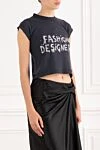 Balenciaga Женская дизайнерская укороченная футболка в выцветшем черном цвете - напечатан рисунок модного дизайнера. 100% хлопок. Страна производитель: Италия. Уход: специализированная чистка - фото 3