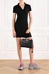 Платье-поло из смесовой шерсти в рубчик черное Balenciaga - рубчик. 90% шерсть, 8% полиамид, 2% эластан. Страна производитель: Италия. Уход: специализированная чистка - фото 2