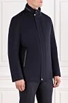 Seraphin Men's cashmere parka with fur and leather inserts blue - 90% cashmere, 5% genuine leather, 5% natural fur. zipper, buttons. two side pockets. Country of manufacture: Italy. Care: specialized cleaning - photo 3