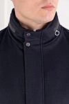 Seraphin Men's cashmere parka with fur and leather inserts blue - 90% cashmere, 5% genuine leather, 5% natural fur. zipper, buttons. two side pockets. Country of manufacture: Italy. Care: specialized cleaning - photo 5