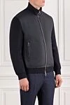 Seraphin Bomber jacket made of leather and cashmere on natural fur blue - 40% genuine leather, 60% cashmere. Fastener: zipper. two side pockets. Insulation: 100% genuine fur. Country of manufacture: Italy. Care: specialized cleaning - photo 3