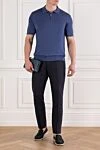 Polo shirt in soft jersey in deep blue Cesare di Napoli - 100% silk. Color: blue. Fastener: zipper. Country of manufacture: Italy. Care: specialized cleaning - photo 2
